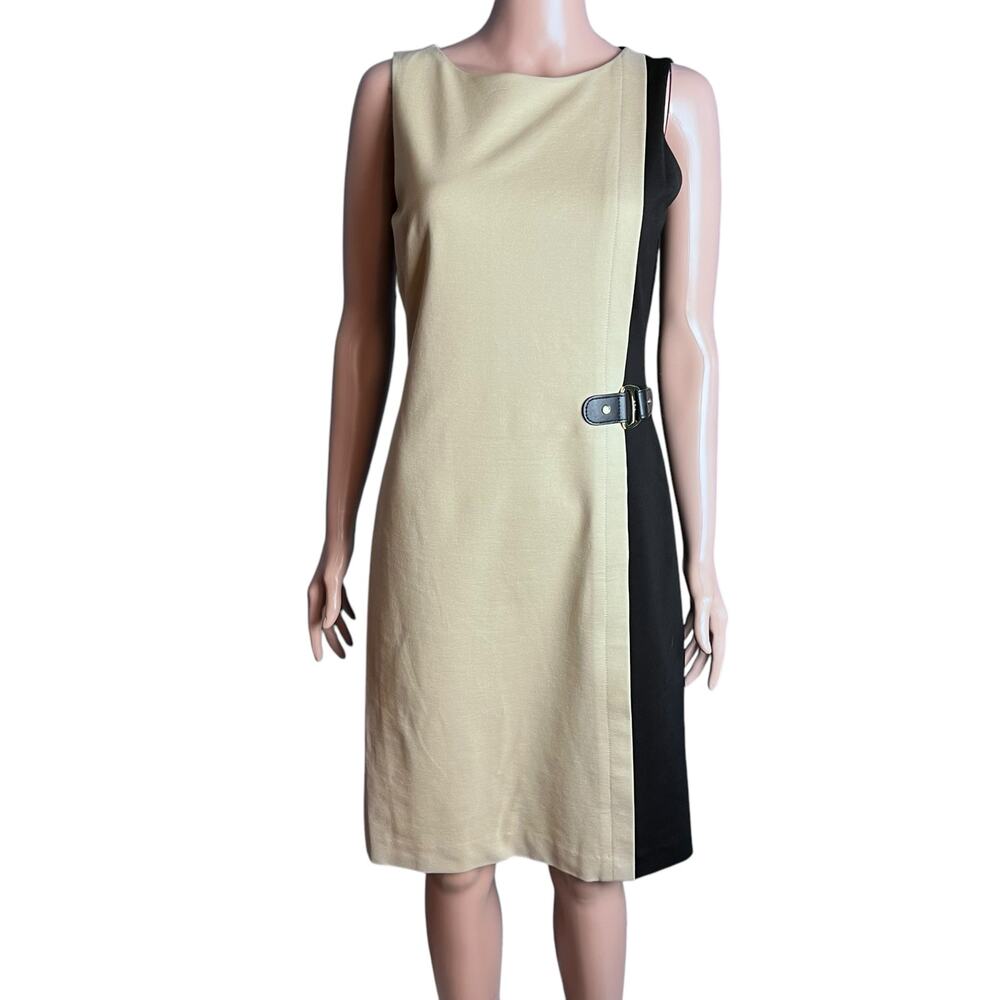 Lauren Ralph Lauren Color Block Sleeveless Dress 8 Career Faux Leather Buckle